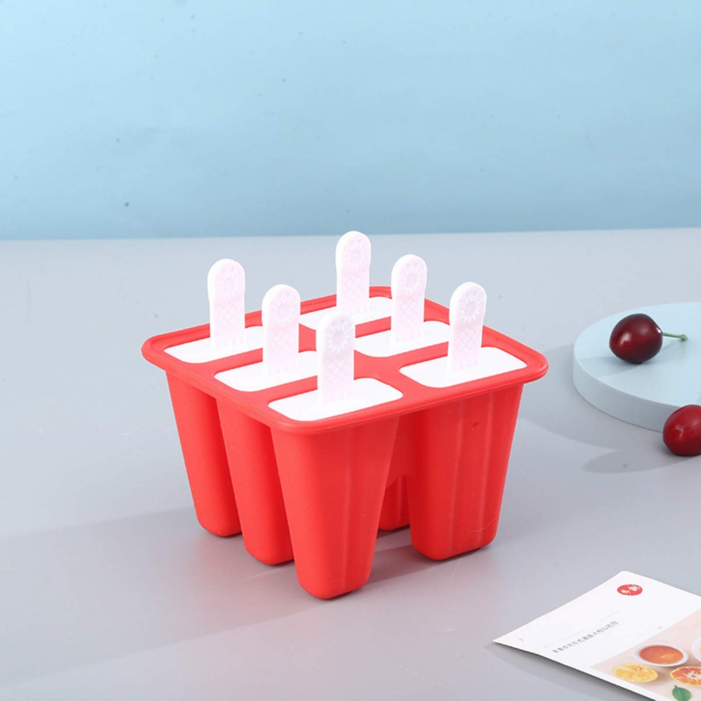 Popsicle Molds ，6 Pieces Silicone Ice Pop Models Popsicle Models Reusable Easy Release Ice Pop Maker (Red)