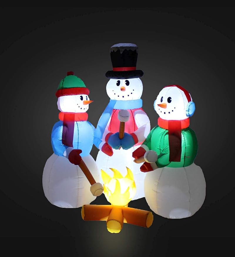 5ft Snowman & 6ft Christmas Tree Inflatable Bundle with Lights - Outdoor Holiday Decorations