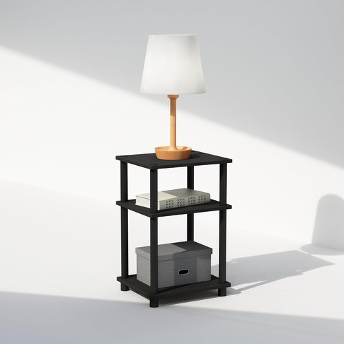 Furinno 3-Tier Open Storage Nightstand - Durable Plastic Poles | Americano/Black Finish