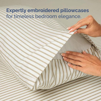 Full XL Bed Sheet - 4 Piece Full XL Bed Sheets Set - Soft, Breathable & Cooling - Hotel Luxury Bedding for Women, Men, Kids, Teens, Boys & Girls - Deep Pockets, Fade and Wrinkle Free - Beige Stripes