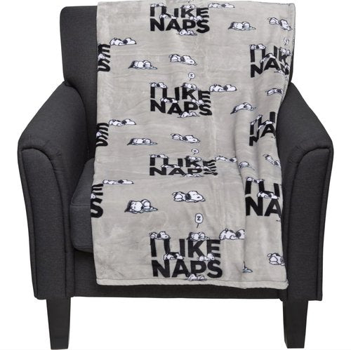 Berkshire Peanuts Snoopy I Like NAPS Grey Throw Blanket 50 x 70