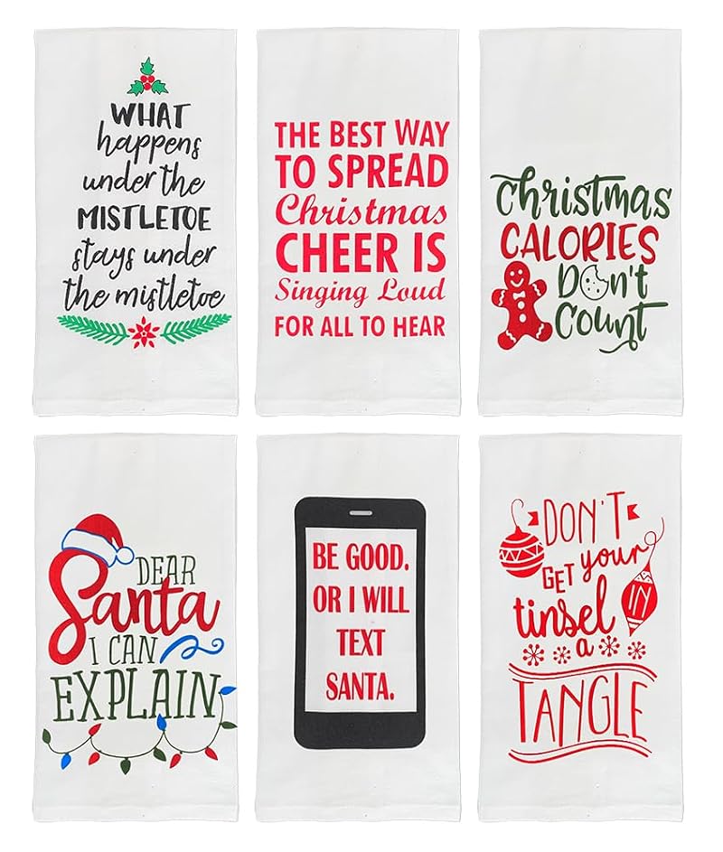Variation of THIS listing: Funny Christmas 6-Pack Flour Sack Towels – 15 x 25 in 100% Cotton Kitchen towels