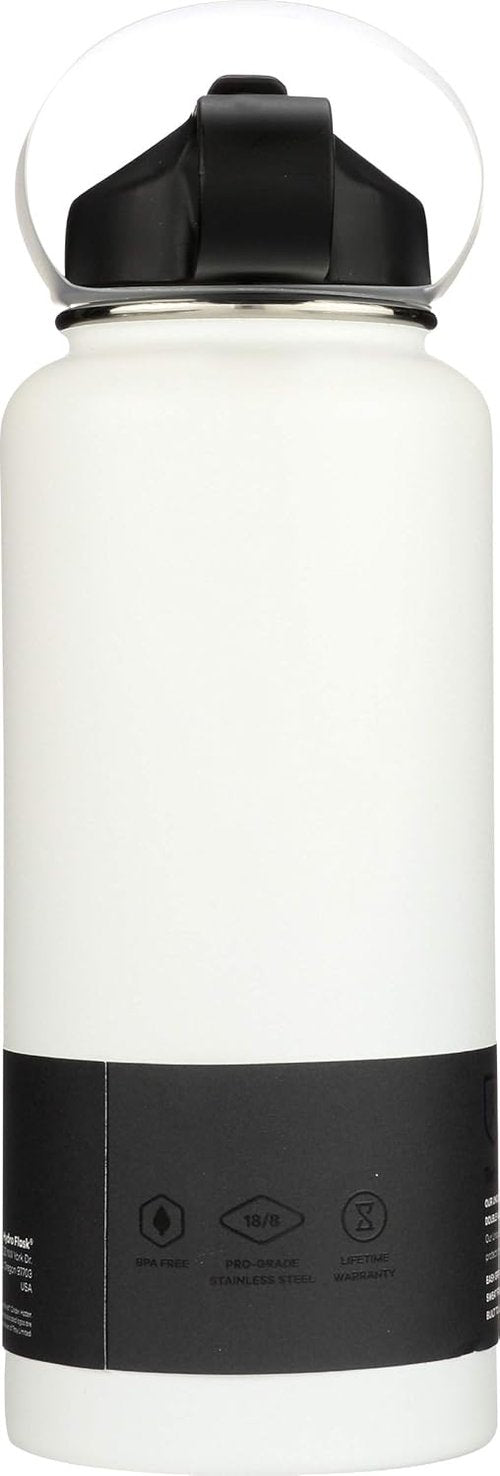 Hydro Flask Vacuum Insulated Water Bottle - Wide Mouth with Straw Lid | 32-Ounce, White