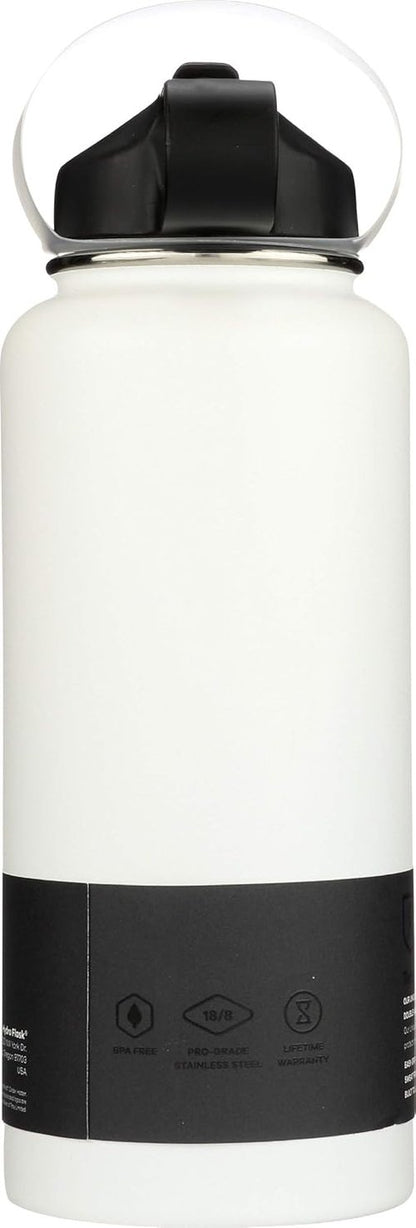 Hydro Flask Vacuum Insulated Water Bottle - Wide Mouth with Straw Lid | 32-Ounce, White