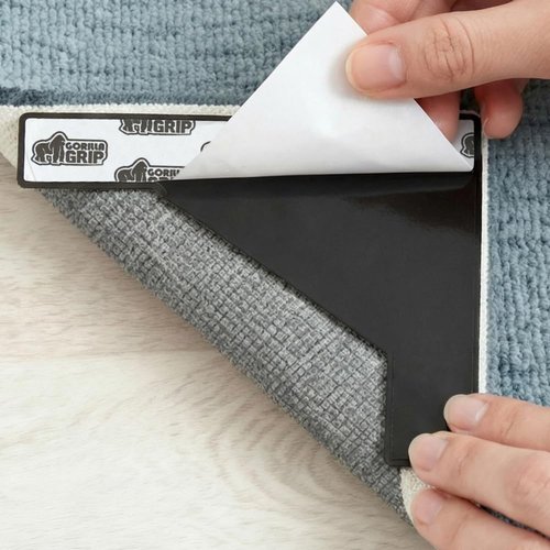 GORILLA GRIP® 12 Pack Extra Wide Dual Sided Rug Gripper Pads, Holds Carpet in Place on Hardwood Floors and Tile, Removable Reusable Sticky Corner Grippers, Universal Fit Floor Pad for Under Area Rugs