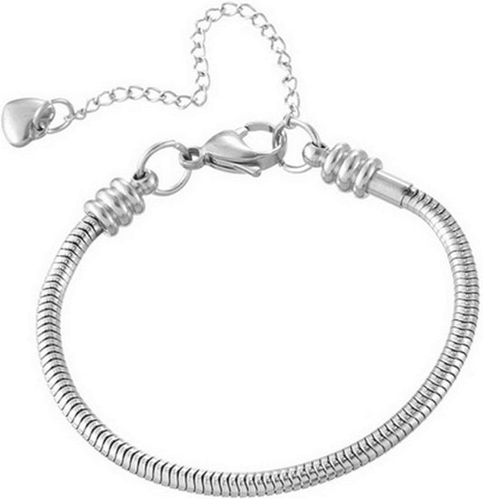 Skiennix Women's Snake Chain Charm Bracelet - Memorial Slider Design, 6 Inch Stainless Steel