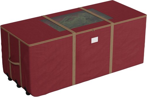 Elf Stor Christmas Tree Storage Tote - Rolling Container for 9-Foot Faux Trees & Holiday Decor | Red