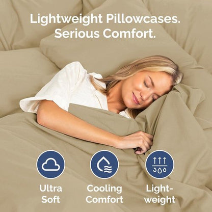 King Standard Pillow Cases by King - Soft Hotel Quality Pillowcase Covers - Machine Washable Beige | 4-Piece Set