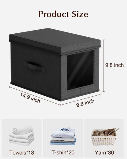 Homsorout Collapsible Storage Bins - Foldable 15-Inch Decorative Boxes with Lids & Side Window | 5-Pack, Black