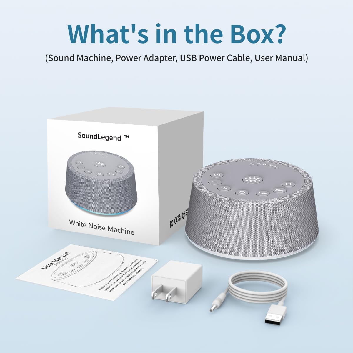 SoundLegend White Noise Machine - 32-Level Volume, 30 Soothing Sounds, 12 Color Lights | Compact Travel Gift