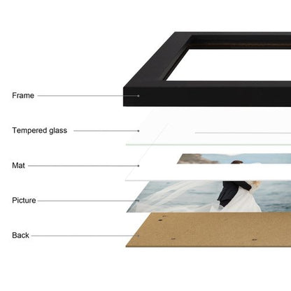 iRahmen 11x14 Picture Frame Set of 4 with Tempered Glass, Black Frame Display 8x10 Picture with Mat or 11 x 14 Without Mat, Rustic Wood Photo Frames for Horizontal or Vertical Wall Mounting