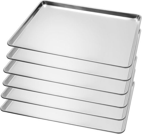 BIEAMA Full Size Baking Sheet Pan - Durable Aluminum for Oven & Freezer | 26" x 18" - 6 Pack