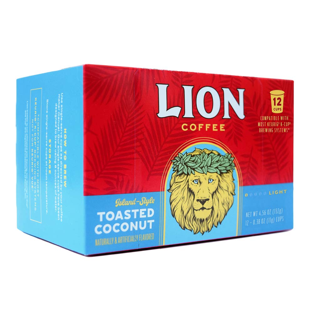 Lion Coffee Toasted Coconut Flavor, Single-Serve Coffee Pods - 12 Count Box