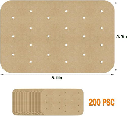 Air Fryer Parchment Paper Liners - 200 Disposable Sheets for Ninja Foodi | Rectangle Perforated Baking Paper for 8 Quart 6-in-1 Dual Basket