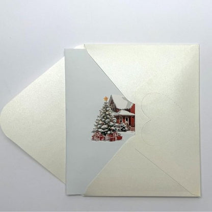 3D Pop Up Card - Winter Night Town Snowman Design | Handmade Holiday Greeting Card