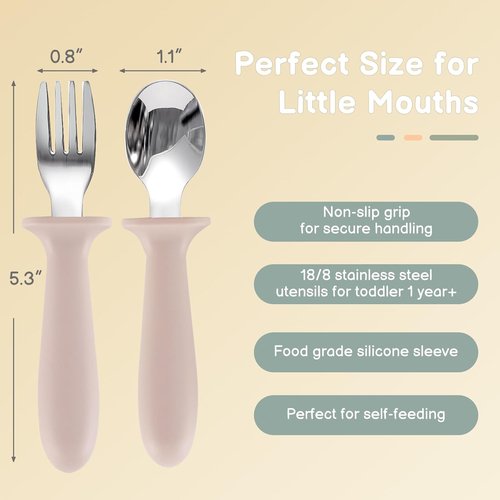 Eascrozn Toddler Silverware Set - 6 Pack Kids Spoons and Forks with Silicone Handles | BPA-Free, Dishwasher Safe