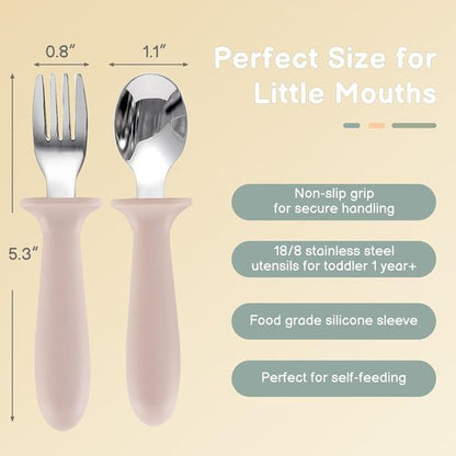 Eascrozn Toddler Silverware Set - 6 Pack Kids Spoons and Forks with Silicone Handles | BPA-Free, Dishwasher Safe