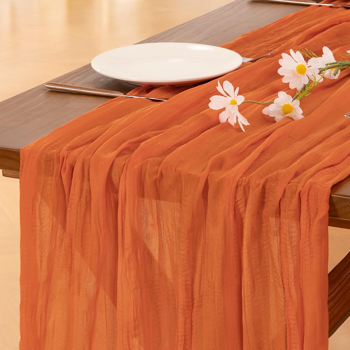 Socomi Cheesecloth Table Runner - 10pcs Orange Boho Rustic Gauze | 120 Inch for Weddings & Parties