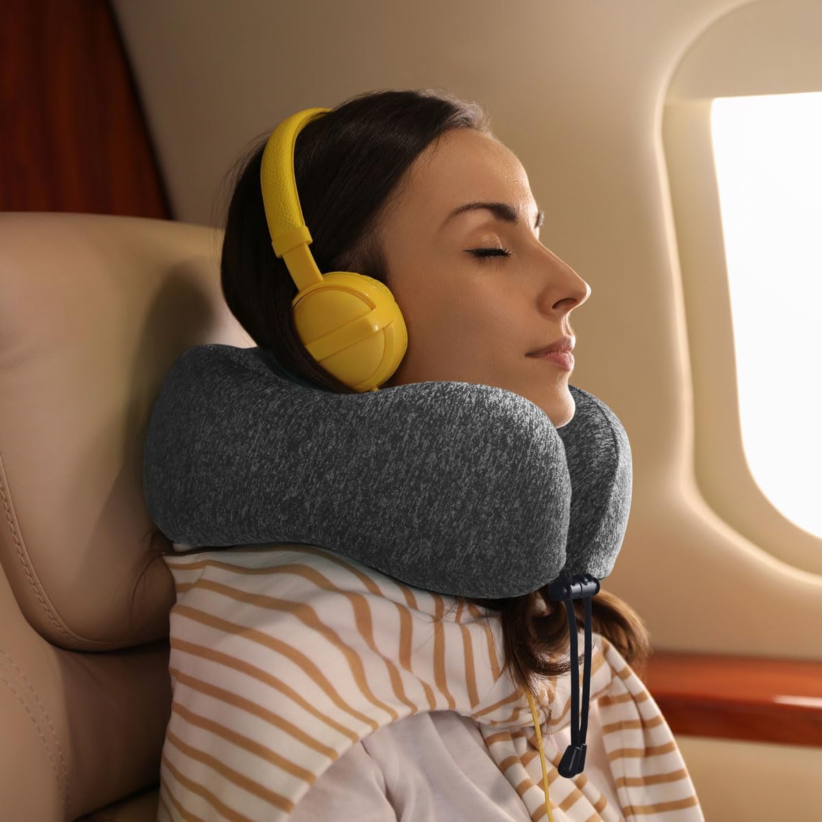 Napfun Travel Neck Pillow - Upgraded 100% Pure Memory Foam for Ultimate Comfort | Portable Grey Headrest