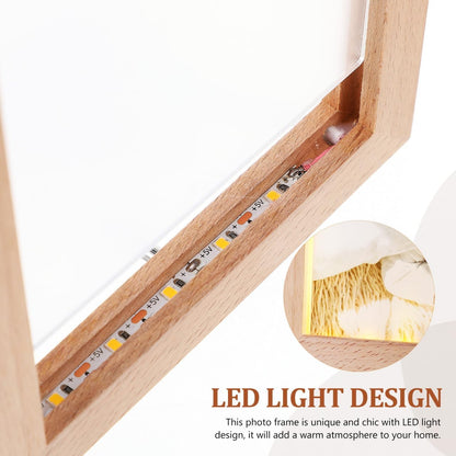 Uonlytech LED Photo Frame - Glowing Night Light Display for Pictures | Wooden USB Design