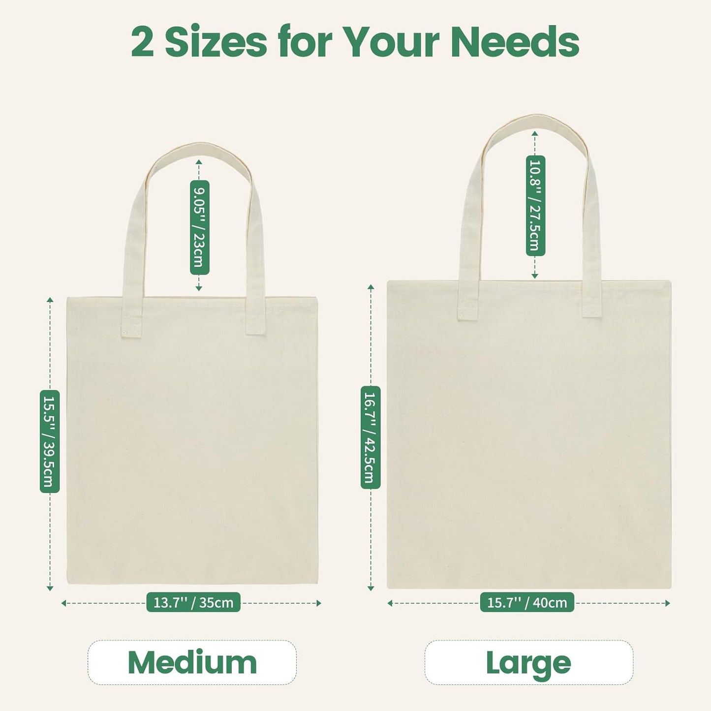 Skiennix 24 Pack Canvas Tote Bags - Lightweight Reusable Grocery Bags for DIY Projects | Beige