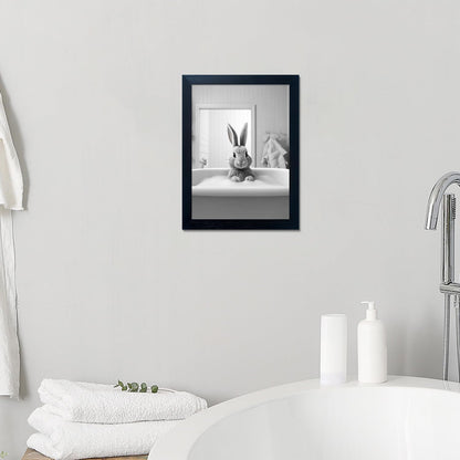 Skiennix Kids Bathroom Wall Art - Cute Black and White Rabbit Canvas Print | Fun Bathtub Decor