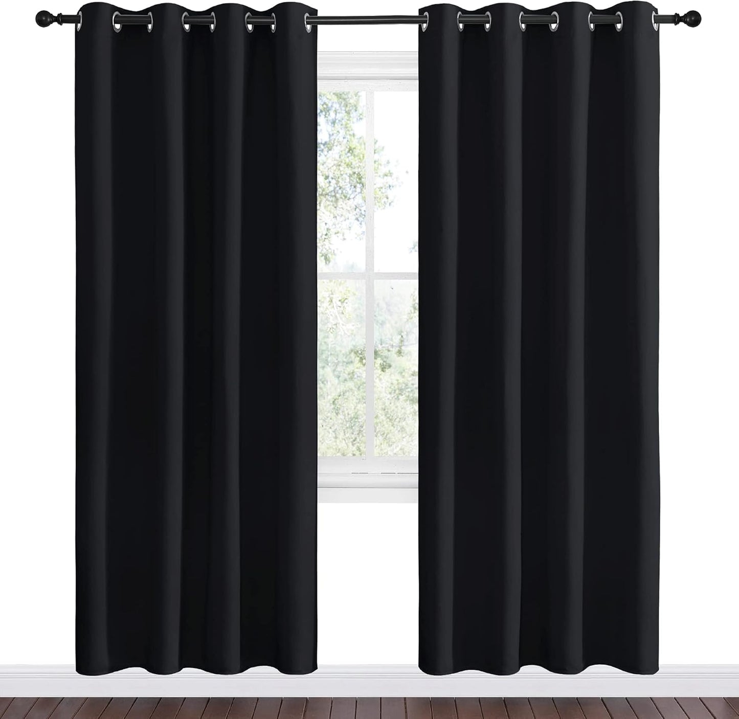 NICETOWN Blackout Curtain Panels - Thermal Insulated Light Reducing Drapes for Living Room | Set of 2, 55" x 78" Black