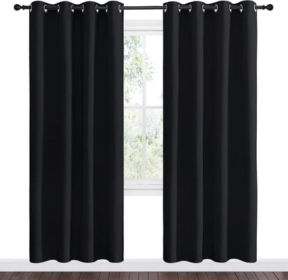 NICETOWN Blackout Curtain Panels - Thermal Insulated Light Reducing Drapes for Living Room | Set of 2, 55" x 78" Black