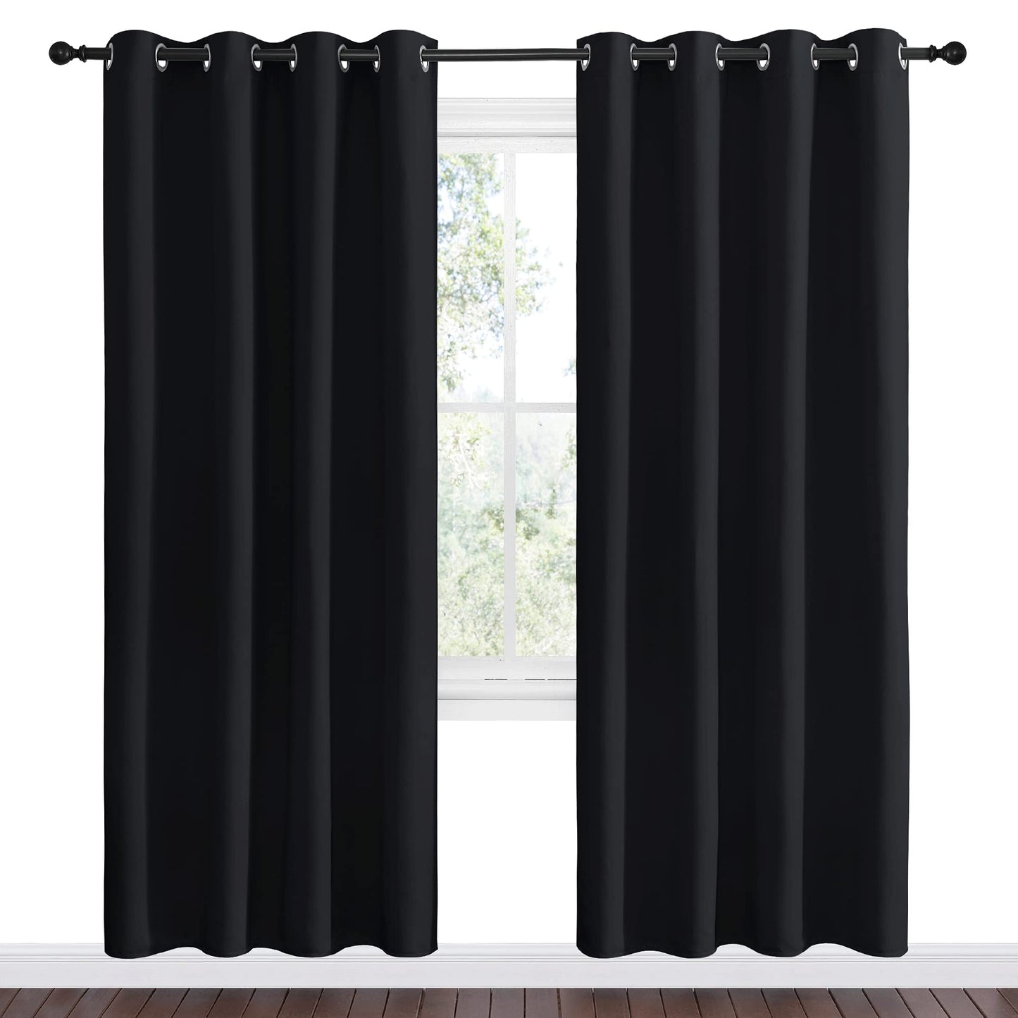 NICETOWN Blackout Curtain Panels 78 inches - Light Reducing Thermal Insulated Solid Grommet Blackout Curtains/Panels/Drapes for Living Room (Set of 2, 55 inches by 78 Inch, Black)