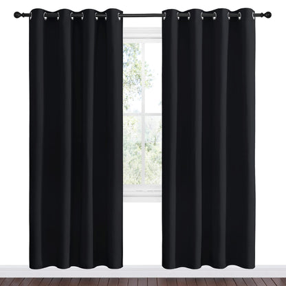 NICETOWN Blackout Curtain Panels 78 inches - Light Reducing Thermal Insulated Solid Grommet Blackout Curtains/Panels/Drapes for Living Room (Set of 2, 55 inches by 78 Inch, Black)