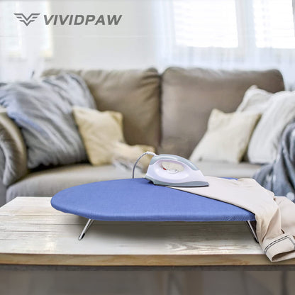 VividPaw Tabletop Ironing Board Cover and Pad 12.5 x 32, Elastic Edge, Silicone Coated, Resist Scorching, Heavy Duty Padded Cover for Mini Small Iron Board (Blue, 12.5" x 32")