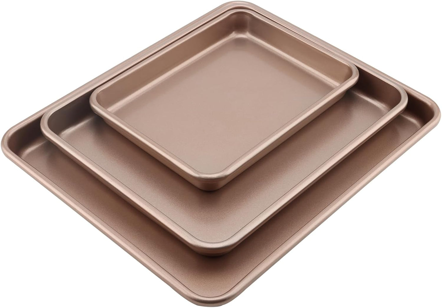 ZOENHOU Nonstick Baking Sheet Pan Set - 3 Sizes (9, 11, 13 Inch) | Rose Gold Cookie & Cake Trays