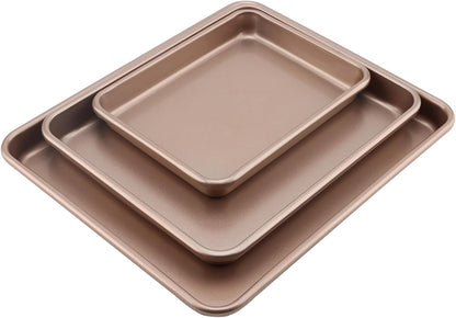 ZOENHOU Nonstick Baking Sheet Pan Set - 3 Sizes (9, 11, 13 Inch) | Rose Gold Cookie & Cake Trays