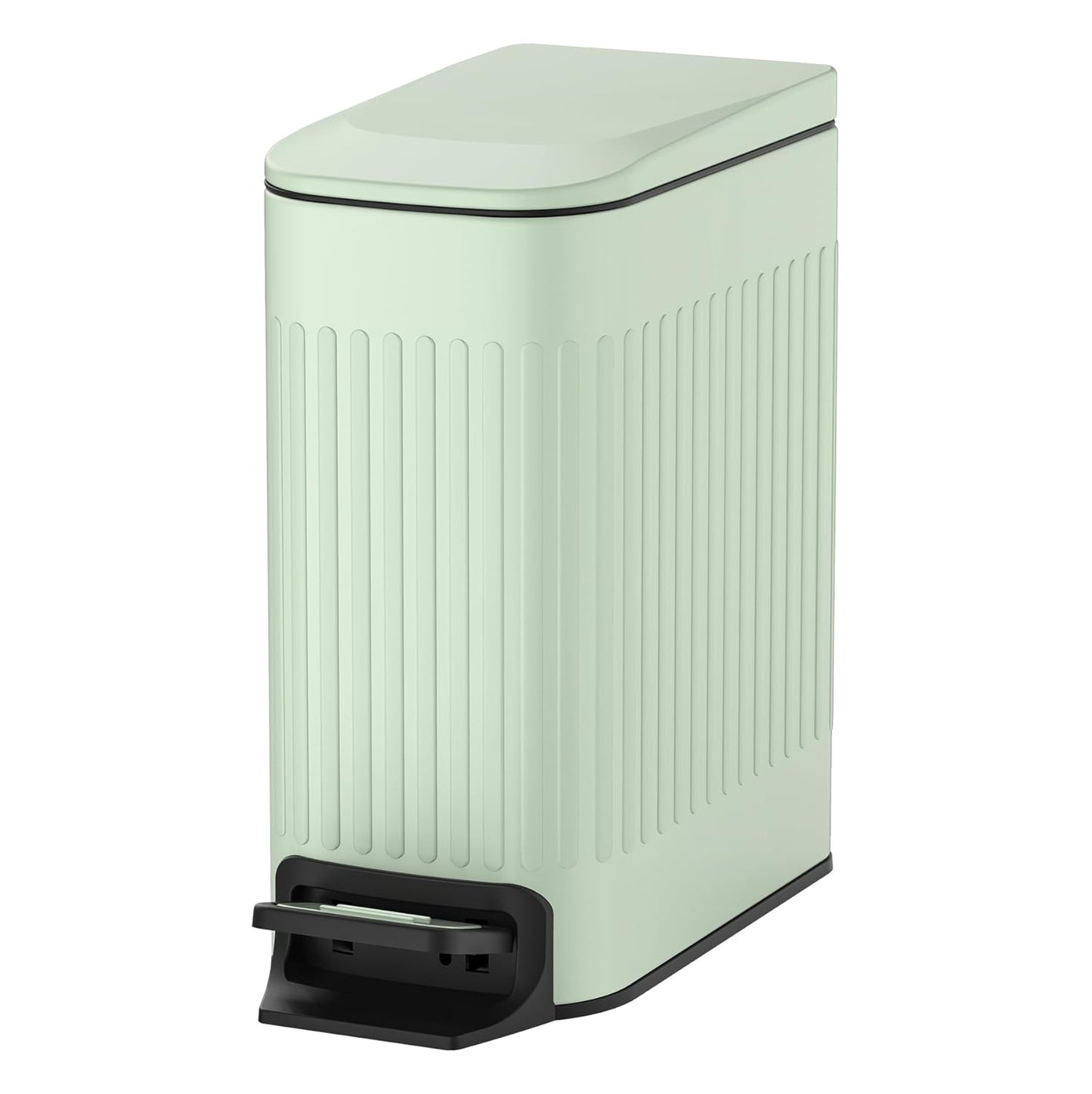 TIPGO Slim Bathroom Trash Can - Soft Close Lid & Step Pedal - 6 Liter Stainless Steel Bin (Green)