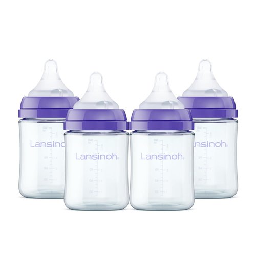 Lansinoh Anti-Colic Glass Baby Bottles - 5 Ounce, 4 Count Set with Extra Slow Flow Nipples