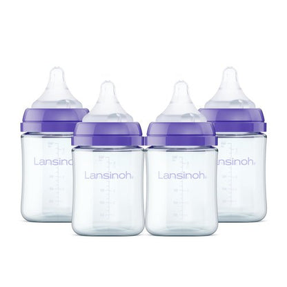 Lansinoh Anti-Colic Glass Baby Bottles - 5 Ounce, 4 Count Set with Extra Slow Flow Nipples