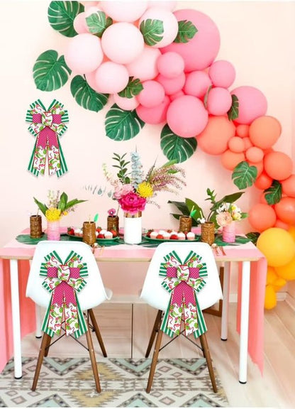 Hying Summer Wreath Bows - Large Pink Burlap & Green Stripes | Flamingo Farmhouse Decor