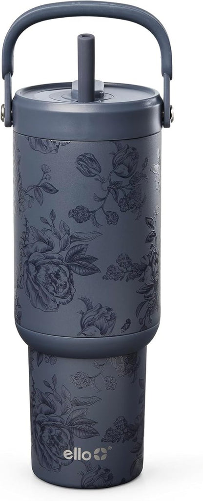 Ello Oasis Go+ 26oz Tumbler - Insulated Stainless Steel Cup with Retractable Straw | Leakproof & Travel-Friendly | Rose Navy