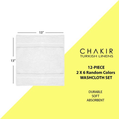 Chakir Turkish Linens Hotel & Spa Quality, Highly Absorbent 100% Cotton Turkish Washcloths (2 X 6 Random Colors - Set of 12)