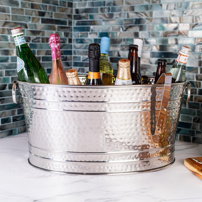Sol Living Beverage Tub Large Ice Bucket with Handles Single Wall Stainless Steel Ice Bucket and Cooler for Wine, Drinks, Bar, Party, and Gift Beverage Cooler for Indoor and Outdoor Parties