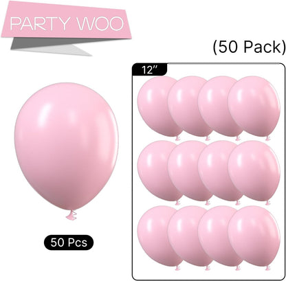 PartyWoo Pastel Pink Balloons - 50 Pcs 12 Inch Baby Pink Balloons for Birthday & Baby Shower Decor