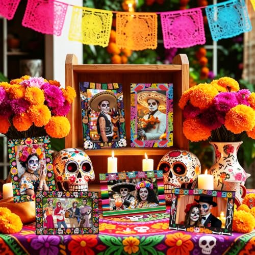 Day of The Dead Ofrenda Paper Picture Frames for Dia De Los Muertos Altar Decorations - 24 Pack, 4x6 Inch - Dia De Los Muertos / 4x6