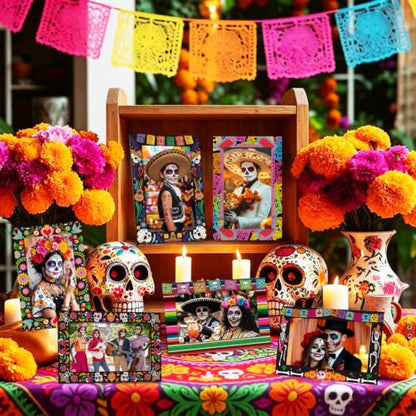 Day of The Dead Ofrenda Paper Picture Frames for Dia De Los Muertos Altar Decorations - 24 Pack, 4x6 Inch - Dia De Los Muertos / 4x6