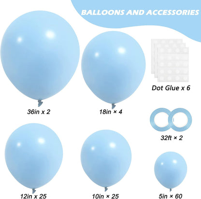 RUBFAC Pastel Blue Balloons - 116-Piece Set in Various Sizes for Garland & Arch Decor - Perfect for Birthday, Baby Shower, Gender Reveal & Wedding Parties