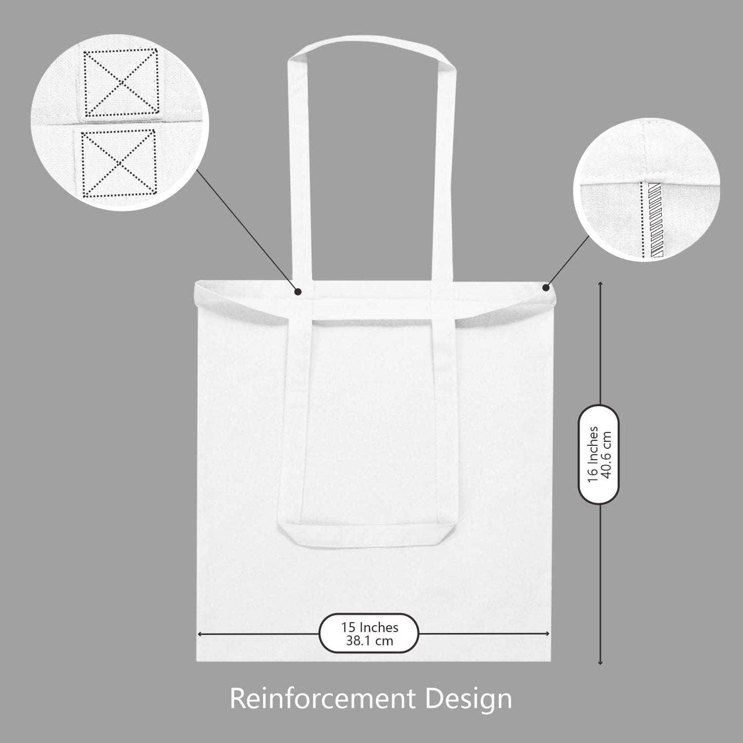TOPDesign 16"x15" White Cotton Tote Bags - 5-Pack Lightweight Reusable Grocery Bags for DIY & Promotions