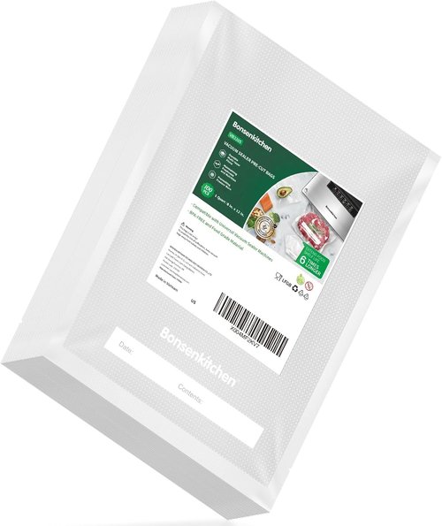 Bonsenkitchen Precut Vacuum Bags - Commercial Grade 100 Quart | BPA-Free, Thick Embossed 8" x 12" for Food Storage & Sous Vide Cooking