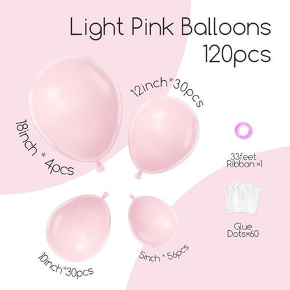 Awenztech Balloon Arch Kit - 120pcs Light Pink Latex Balloons in Various Sizes for Baby Showers & Parties