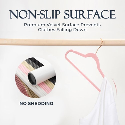 HOUSE DAY Pink Velvet Hangers - Premium Non-Slip Felt Clothes Hangers | 60 Pack, Heavy Duty, Space Saving