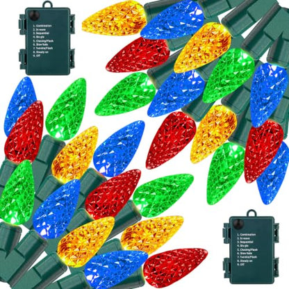 Multicolor Battery-Operated Christmas String Lights 16.4FT 100 LEDs with Timer