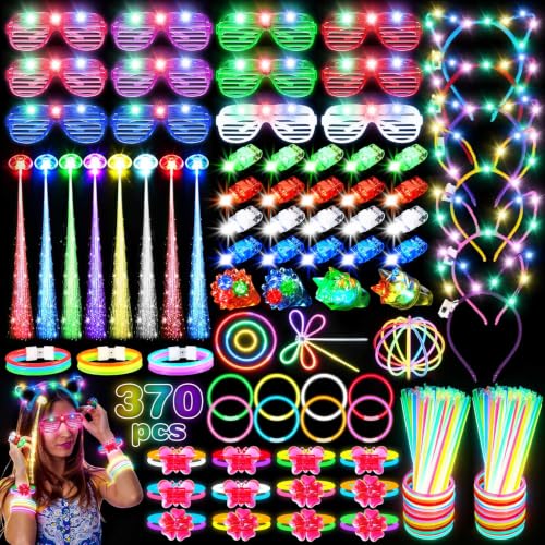 370 PCS Glow in the Dark Party Supplies Set with LED Glasses & Accessories - Pack of 1
